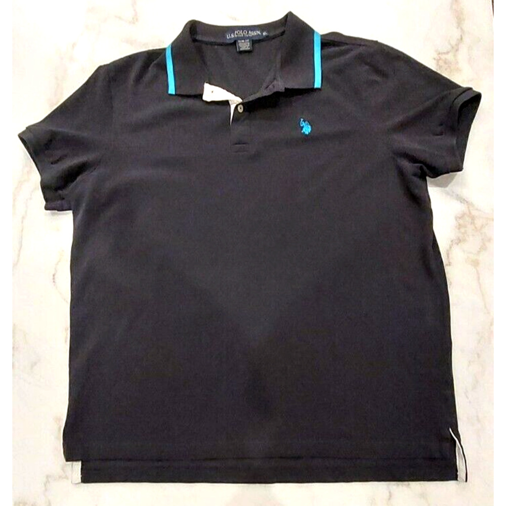 VTG‎ US Polo Assn Men's Polo Shirt XL Black Slim Fit Short Sleeve Collar Logo